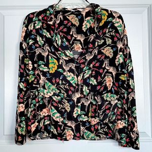 ZARA Trafaluc Women's Button Up Blouse Floral Zebra Print Size Small